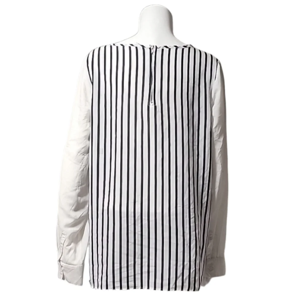 OLD NAVY Color Block Striped Tunic Top L Zipper Back Long Sleeve Blouse Shirt - Picture 8 of 14